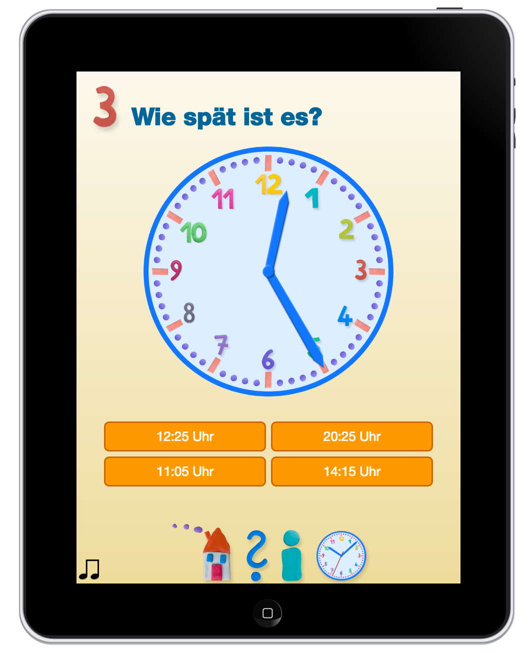 Uhrzeit lernen, Lernspiel App für iPad, iPhone, Android
